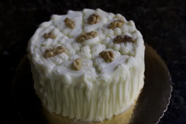 Carrot cake with fresh pineapple and walnuts