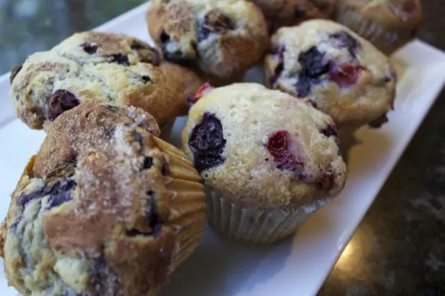 Blueberry muffins and fresh fruits of summer muffins