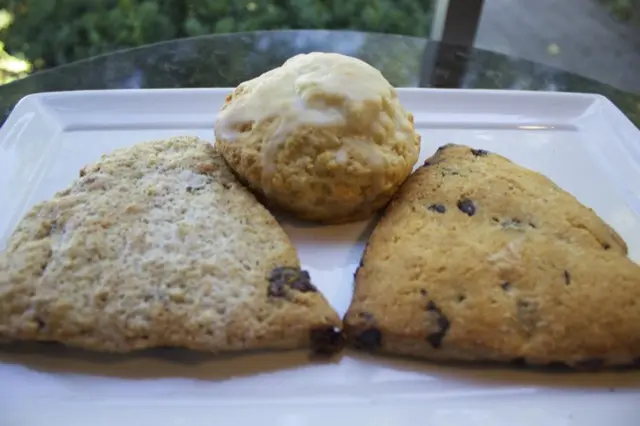 Lemon, whole wheat cherry oat and chocolate chip scones